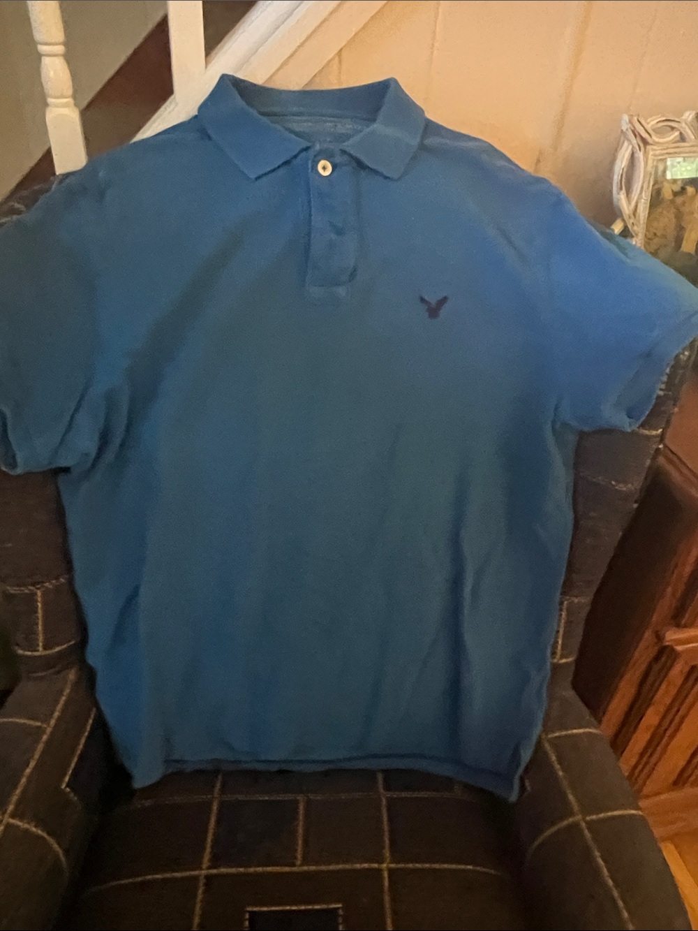American Eagle Outfitters Blue Polo with Embroidered Eagle